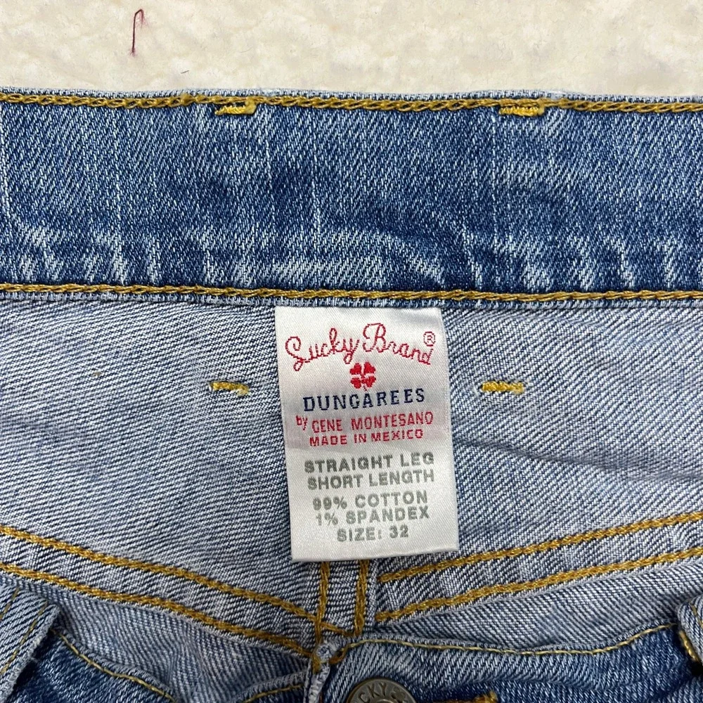 Lucky Brand Jeans Mens 32 Blue Straight Leg Short Distressed Dungarees Denim‎